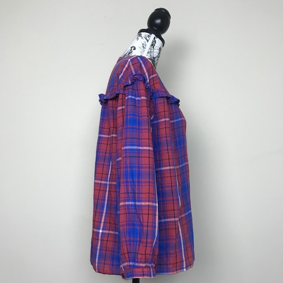 NWOT MADEWELL Plaid Shirred Button Down Top Berry - Picture 3 of 6